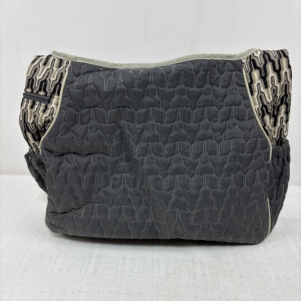 Cinda B Tote Bag Diaper Shoulder Bag Gray Quilted Adjustable Strap Snap Close‎